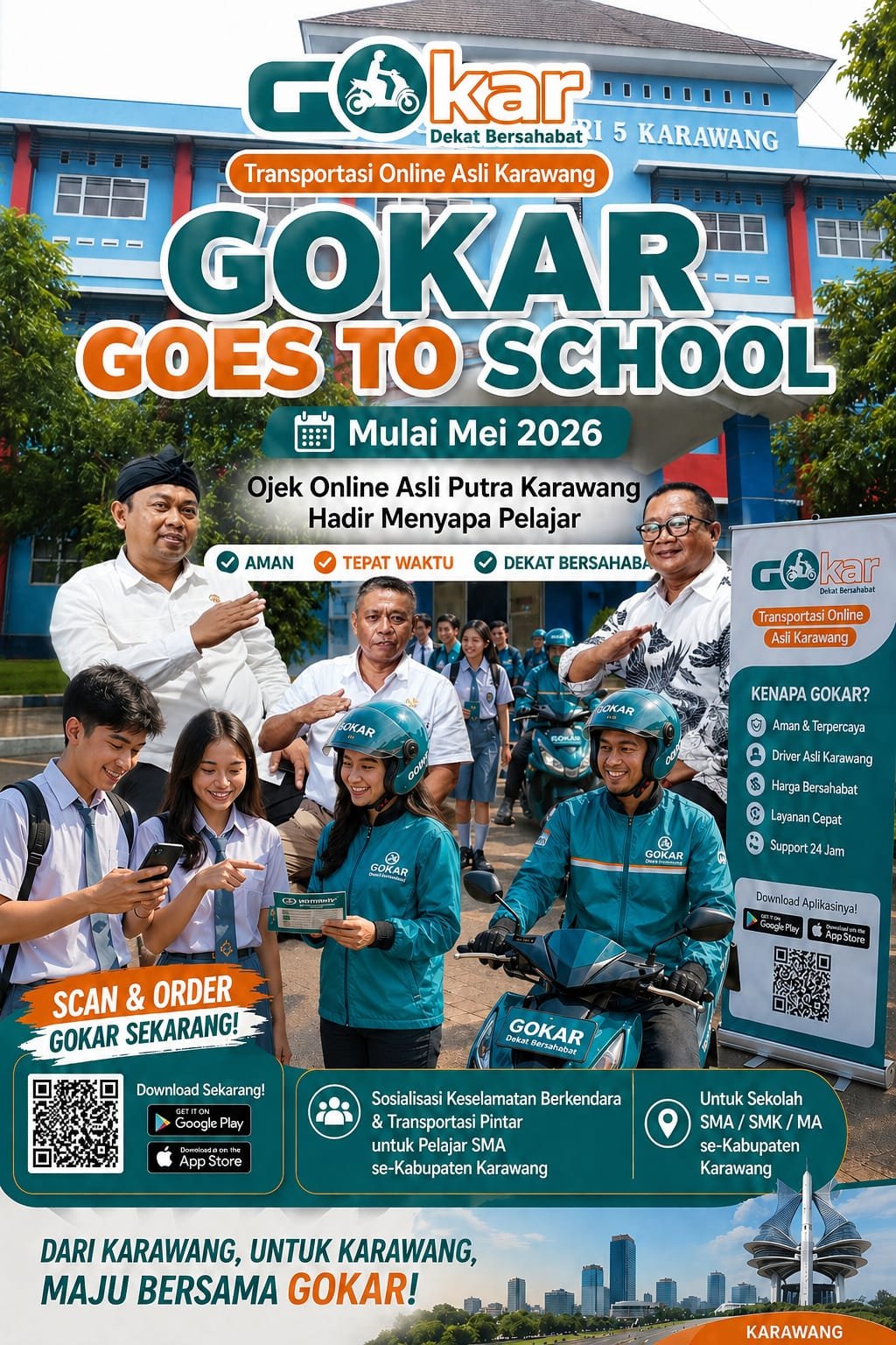 Gokar Goes To School Resmi Diluncurkan Tranportasi Online Asli Karawang Dekat Dengan Pelajar