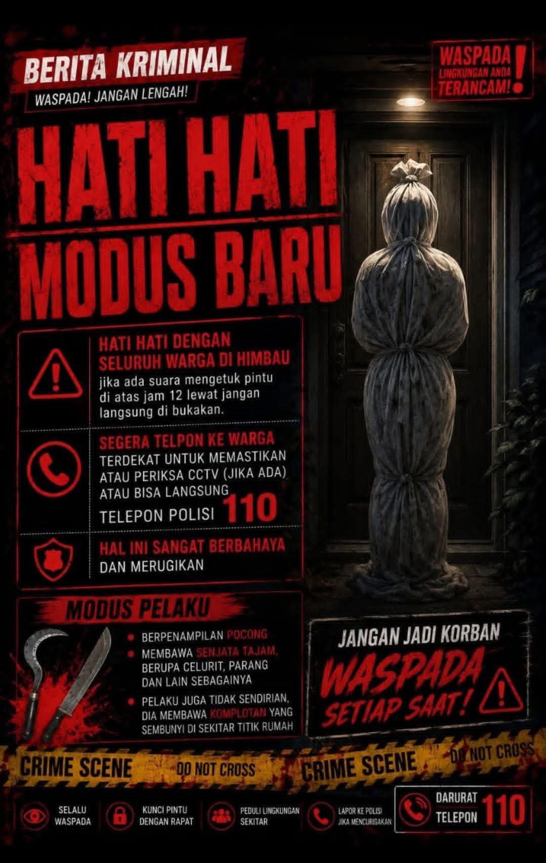 Warga Diminta Waspada, Beredar Informasi Modus Kriminal Berkedok “Pocong” Ketuk Pintu Tengah Malam