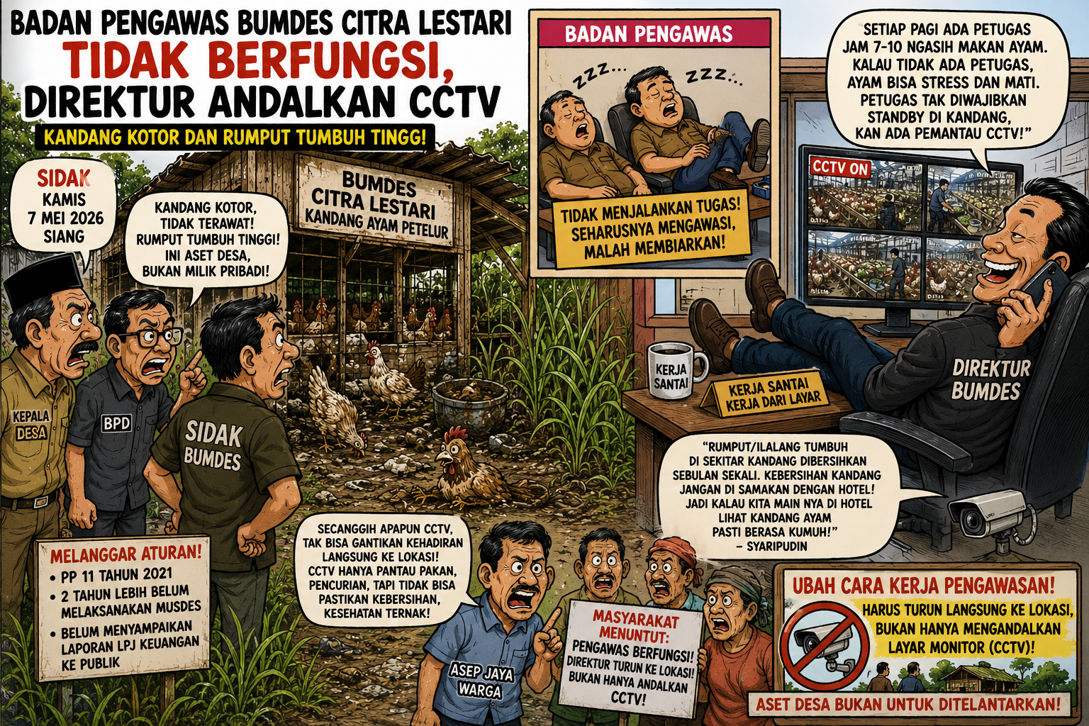 Badan Pengawas Bumdes Citra Lestari Tidak Berfungsi , Direktur Andalkan CCTV Kandang Kotor dan Rumput Tumbuh Tinggi