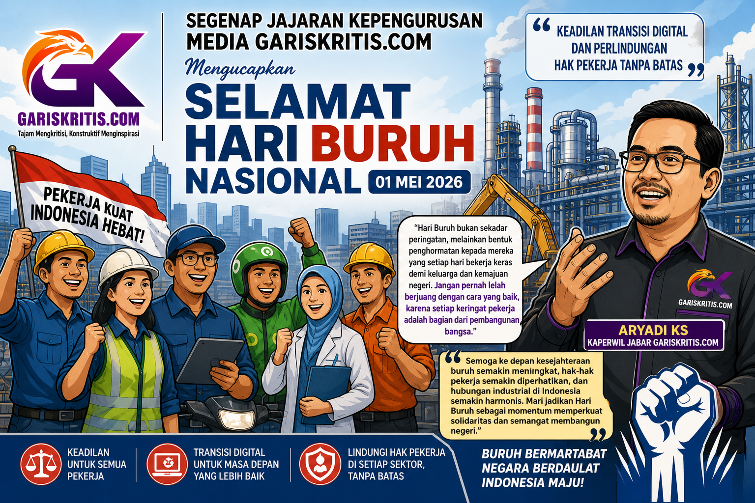 Media Gariskritis Ucapkan Selamat Hari Buruh 2026 Aryadi KS Pekerja Adalah Pilar Kemajuan Bangsa