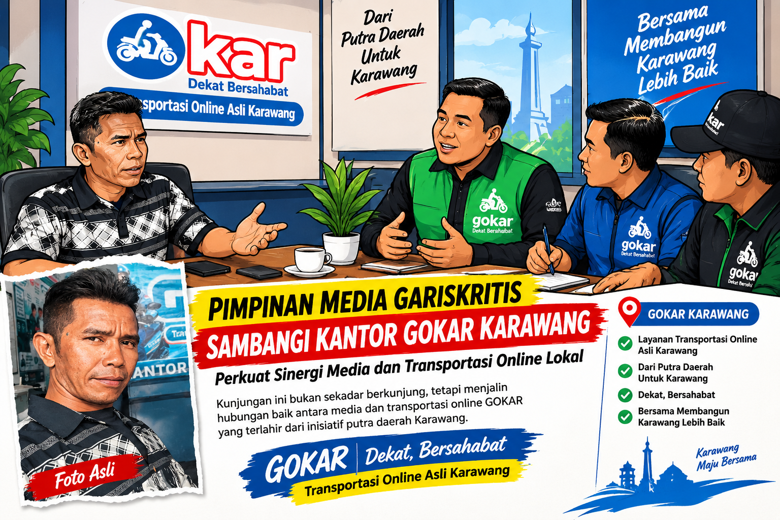 Pimpinan Media Gariskritis Sambangi Kantor GOKAR Karawang, Perkuat Sinergi Media dan Transportasi Online Lokal